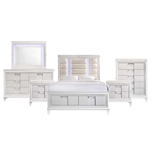 Pemberly Row Contemporary Queen Storage 6PC Bedroom Set in White