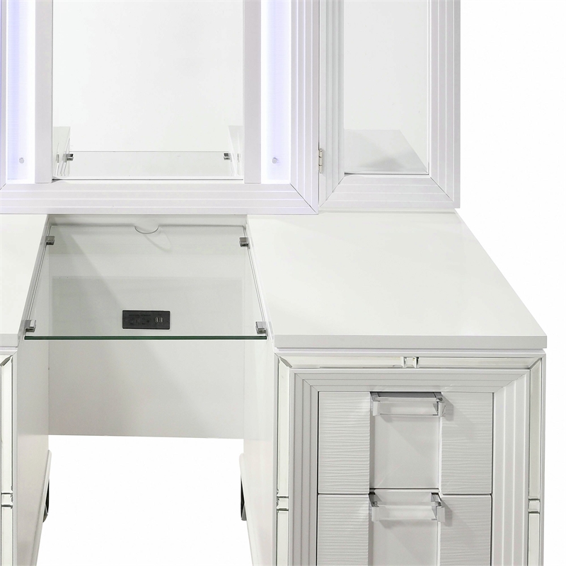 Pemberly Row Contemporary 3PC Vanity Set with LED Mirror in White