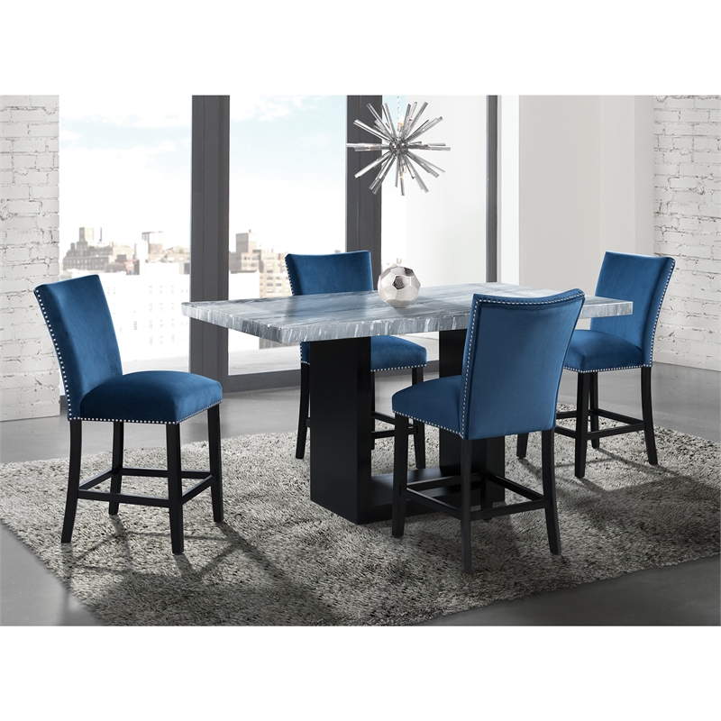 Pemberly Row Transitional Marble Counter Height Table in Gray