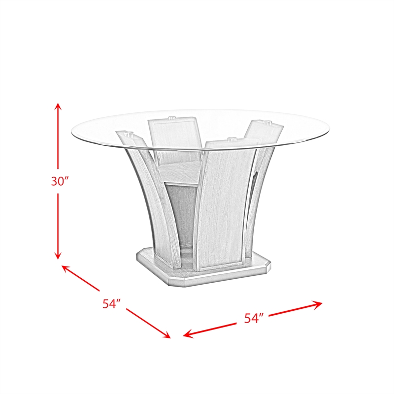 Pemberly Row Transitional Round Glass Table Top Dining Table in Gray