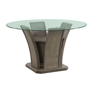 Pemberly Row Transitional Round Glass Table Top Dining Table in Gray