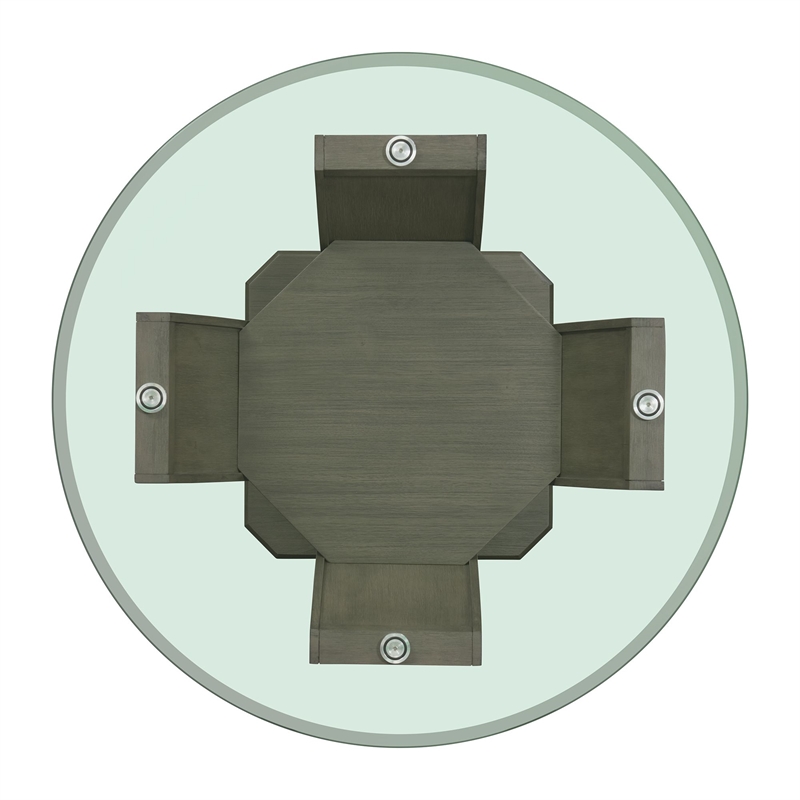 Pemberly Row Transitional Round Glass Table Top Dining Table in Gray
