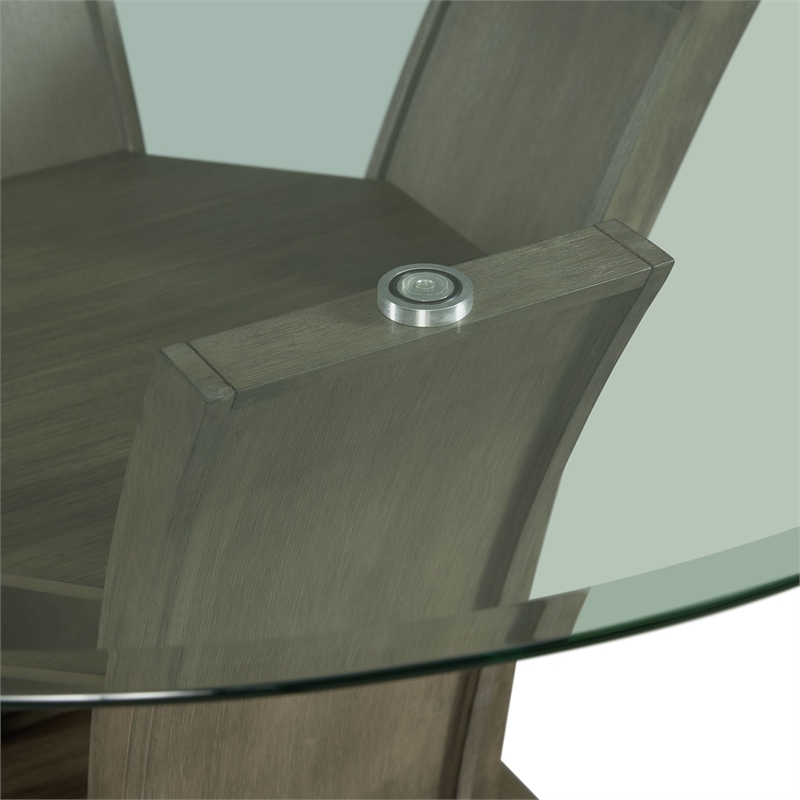 Pemberly Row Transitional Round Glass Table Top Dining Table in Gray