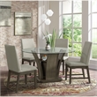 Pemberly Row Transitional Round Glass Table Top Dining Table in Gray