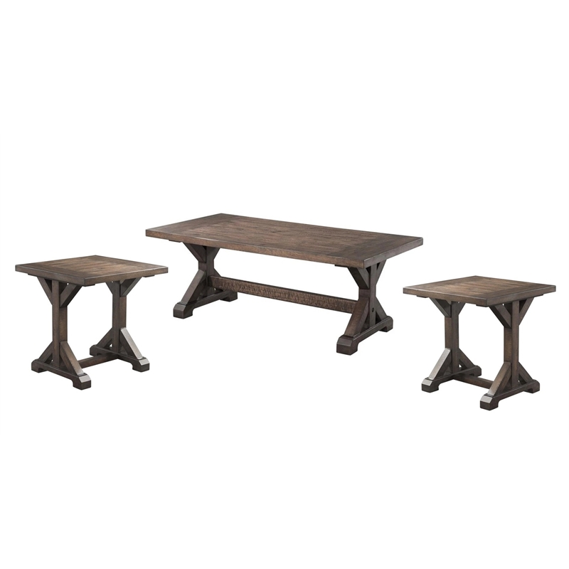 Pemberly Row Transitional 3PC Accent Trestle Table Set in Walnut