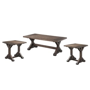 Pemberly Row Transitional 3PC Accent Trestle Table Set in Walnut