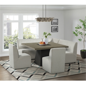 Pemberly Row Contemporary Dining Corner Chair in Beige Linen
