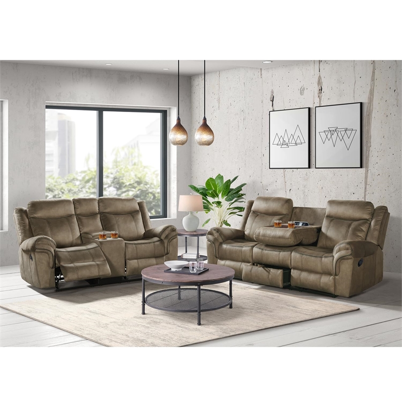 Pemberly Row Traditional Motion Loveseat with Console in T101 Brown