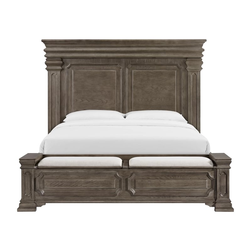 Pemberly Row Transitional Wood King Storage Bed in Gray Finish