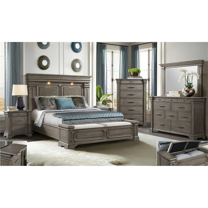 Pemberly Row Transitional Wood King Storage Bed in Gray Finish