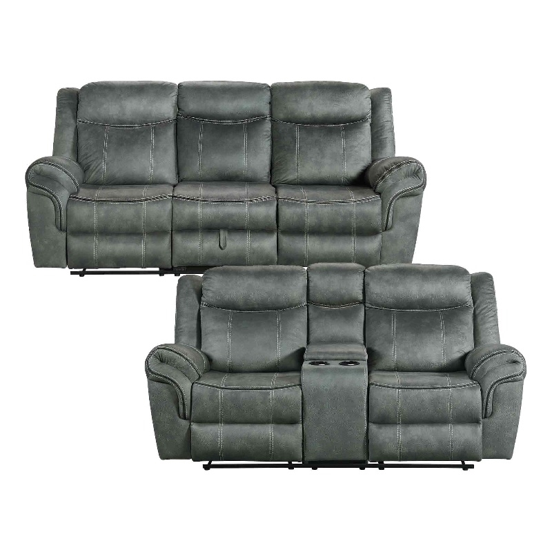 Pemberly Row Traditional 2PC Living Room Set in FB367 Charcoal