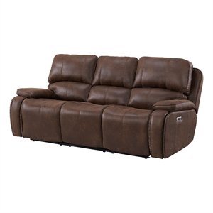 Pemberly Row Traditional Power Motion Sofa-Power Head Recliner-Brown
