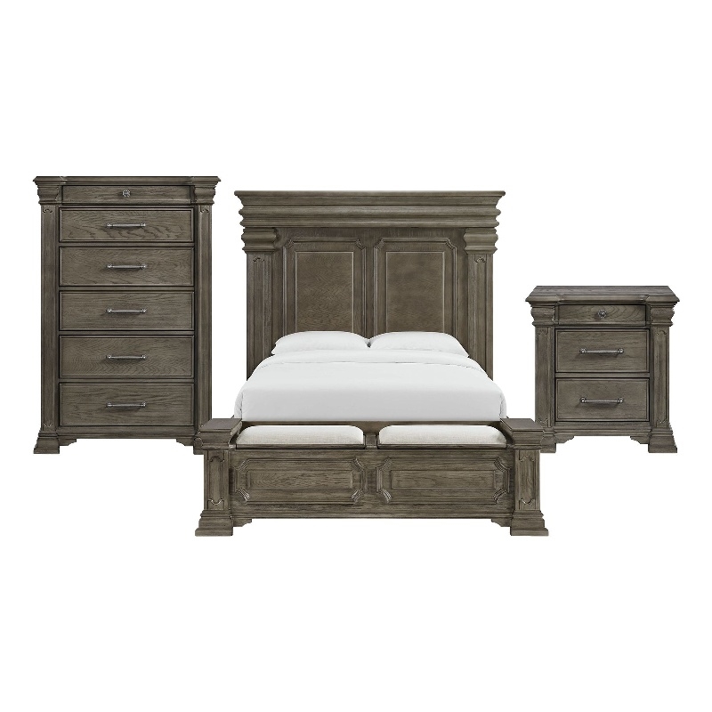 Pemberly Row Transitional Queen Storage 3PC Bedroom Set in Gray