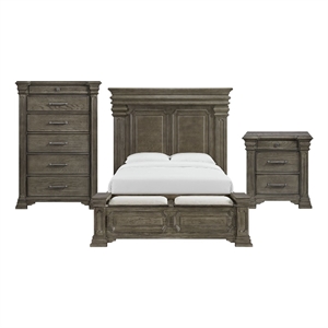 Pemberly Row Transitional Queen Storage 3PC Bedroom Set in Gray