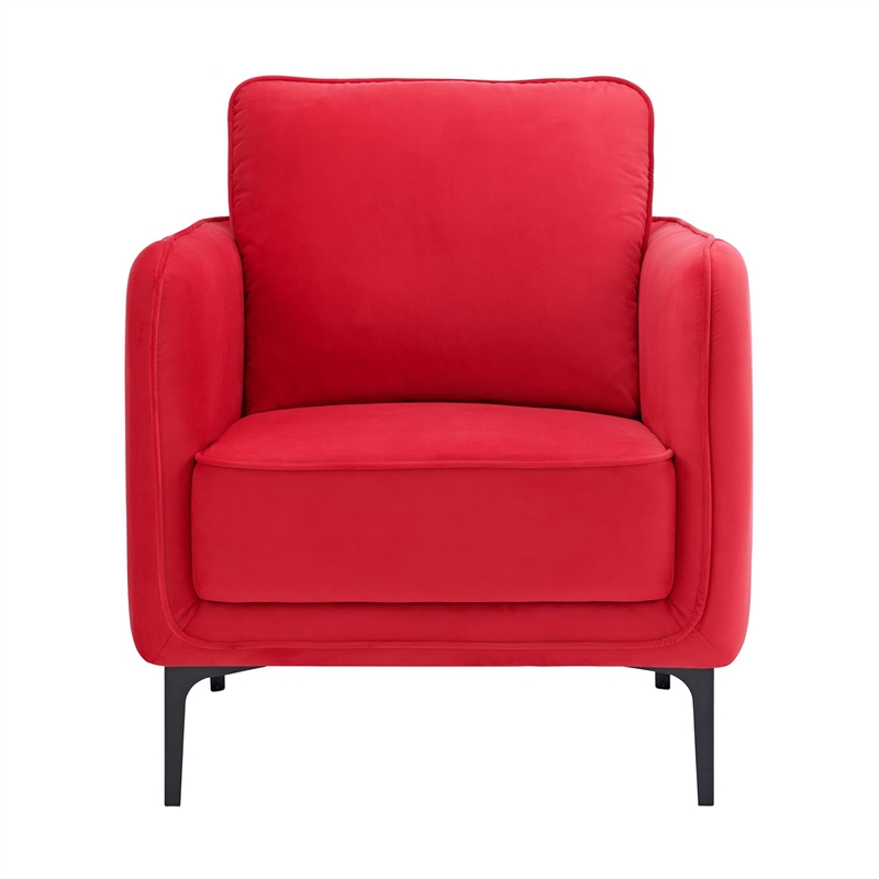 Pemberly Row Fabric Chair in Lavish Red Velvet with Black Metal Legs