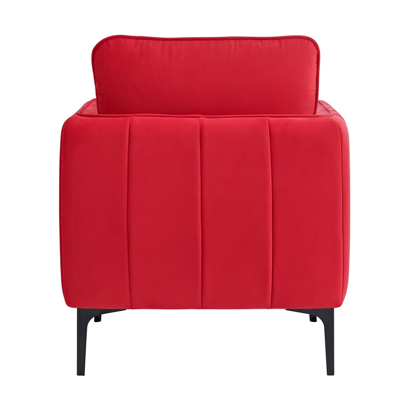 Pemberly Row Fabric Chair in Lavish Red Velvet with Black Metal Legs