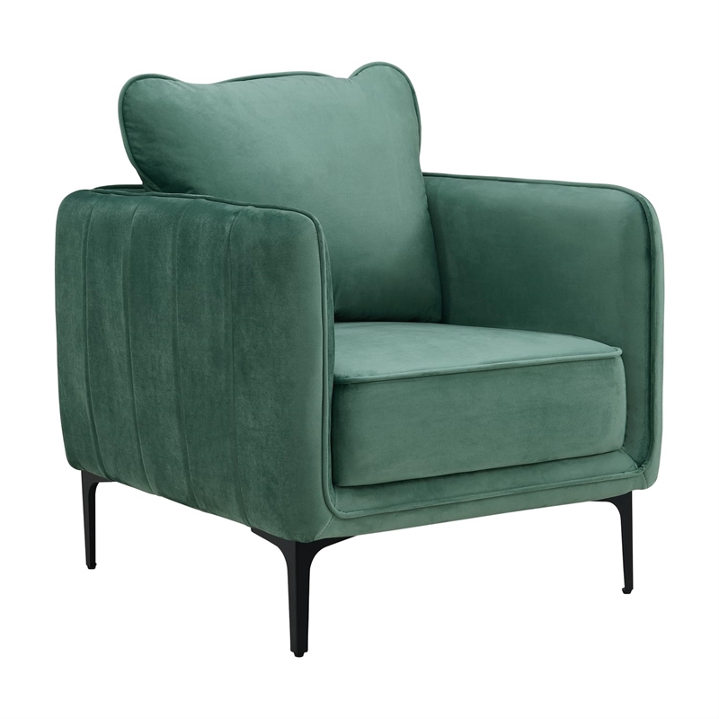 Pemberly Row Contemporary Fabric Chair in Lavish Green Velvet
