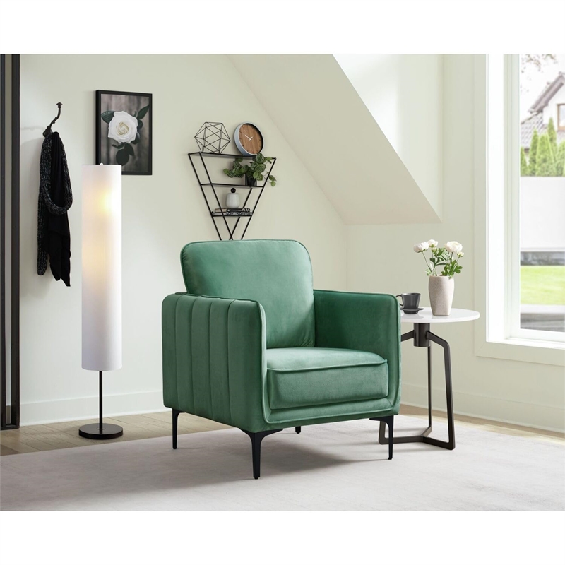 Pemberly Row Contemporary Fabric Chair in Lavish Green Velvet