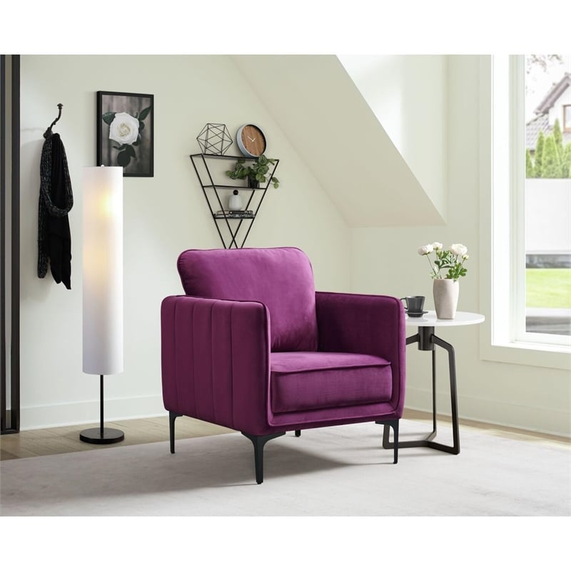 Pemberly Row Contemporary Fabric Chair in Lavish Purple Velvet