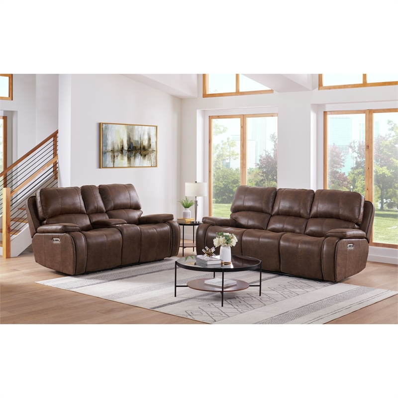 Pemberly Row Traditional 2PC Living Room Set in Heritage Brown