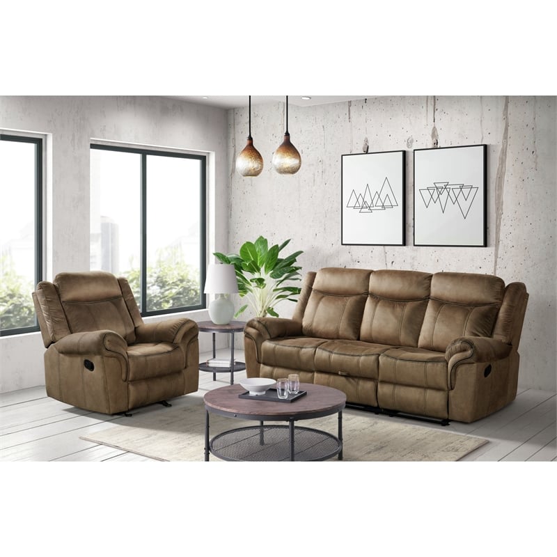 Pemberly Row Traditional 3PC Living Room Set in Brown Finish