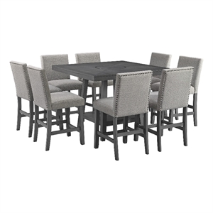 Pemberly Row Transitional 9PC Counter Height Dining Set in Gray