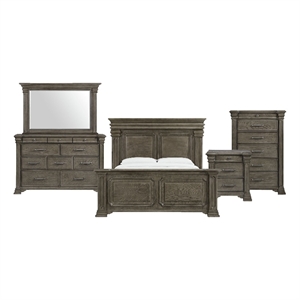Pemberly Row Transitional Wood King 5PC Bedroom Set in Gray Finish