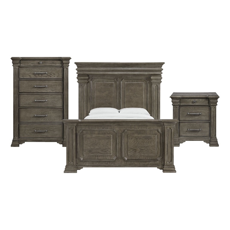Pemberly Row Transitional Wood Queen 3PC Bedroom Set in Gray