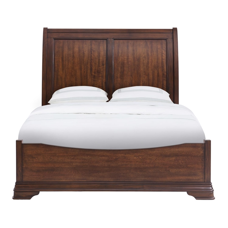 Pemberly Row Traditional Poplar Wood Queen Bed in Cherry Finish