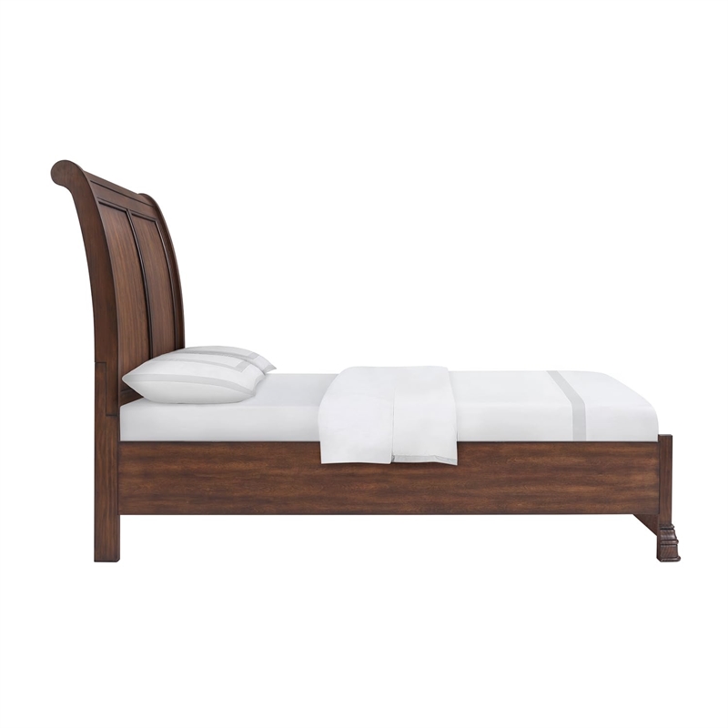 Pemberly Row Traditional Poplar Wood Queen Bed in Cherry Finish
