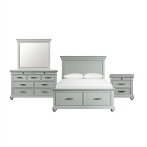 Pemberly Row Transitional Queen Platform Storage 4PC Bedroom Set in Gray