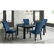 Pemberly Row 5PC Dining Set- Table & Four Blue Velvet Chairs