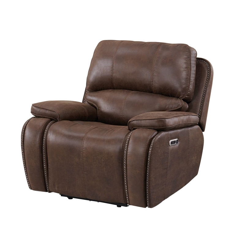 Pemberly Row Power Motion Recliner-Power Head Recliner-Brown