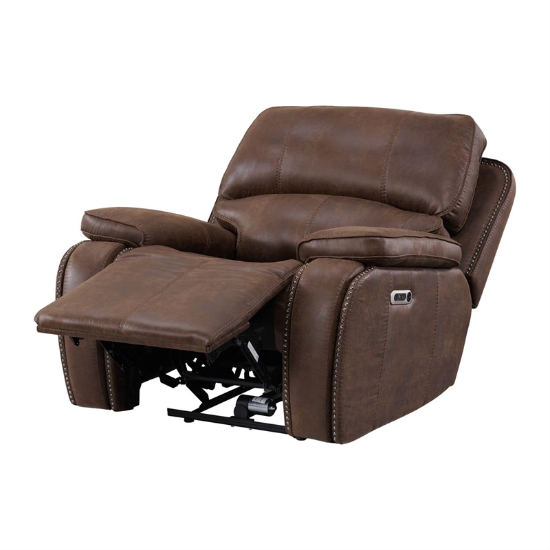 Pemberly Row Power Motion Recliner-Power Head Recliner-Brown