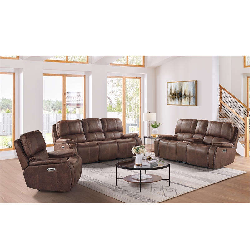 Pemberly Row Power Motion Loveseat-Power HeadRecliner&Console