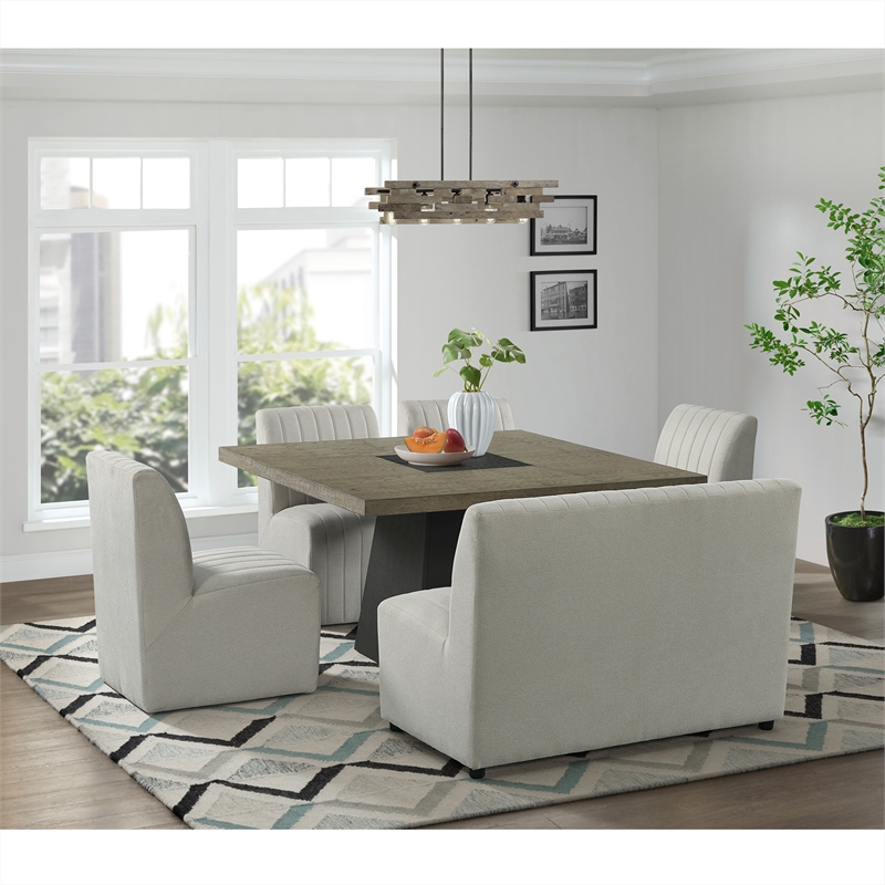 Pemberly Row 6PC Standard Height Dining Set in Gray With Bench