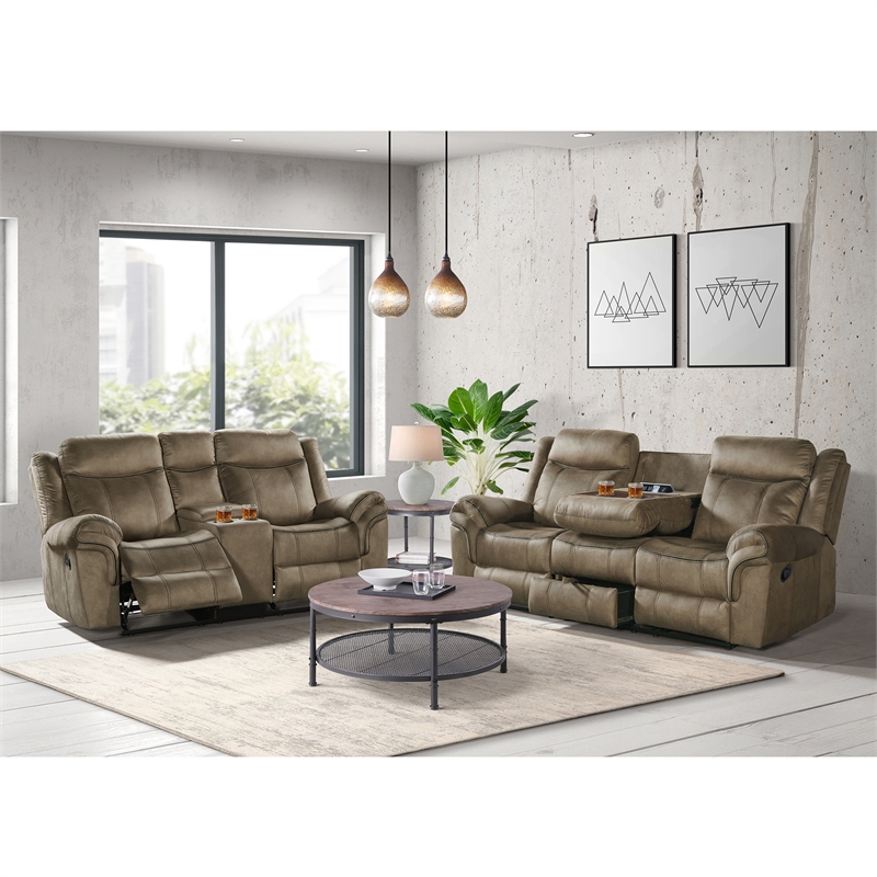 Pemberly Row 2PC Living Room Set in T101 Brown-Sofa & Loveseat