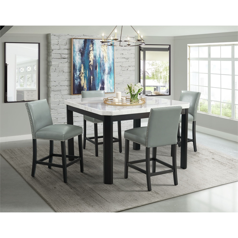 Pemberly Row Faux Leather Counter Height Side Chair Set in Gray