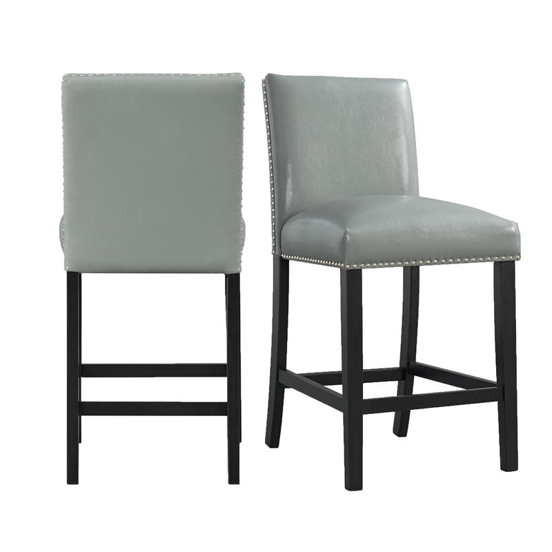 Pemberly Row Faux Leather Counter Height Side Chair Set in Gray