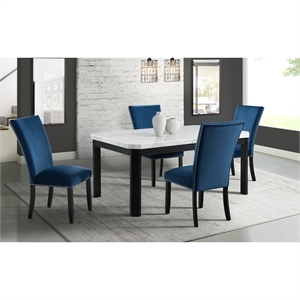 Pemberly Row White Marble 5PC Standard Dining Set with Blue Chairs