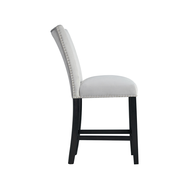 Pemberly Row White Marble 5PC Counter Height Dining Set with Gray Chairs