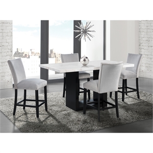 Pemberly Row White Marble 5PC Counter Height Dining Set with Gray Chairs