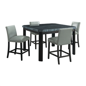Pemberly Row 5PC Counter Height Dining Set-Table & Four Gray Faux Leather Chairs