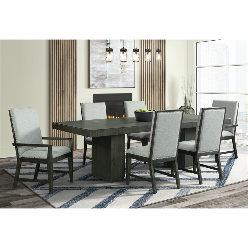 Pemberly Row 7PC Standard Height Gray Dining Table Set w/ 4 Side & 2 Arm Chairs