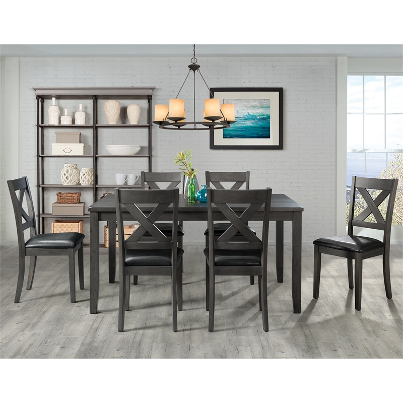 Pemberly Row Transitional 7PC Standard Height Dining Set in Gray