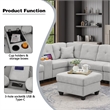 Pemberly Row Modern Convertible Velvet Sectional Sofa with Ottoman&Console Gray