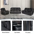 Pemberly Row PU Leather Manual Recliner Sofa Set 3 Pieces Living Room Set Black