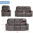 Pemberly Row PU Leather Manual Recliner Sofa Set 3 Pieces Living Room Set Gray