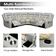 Pemberly Row Manual Recliner Sectional Sofa Set PU Leather L-Shaped Couch Beige