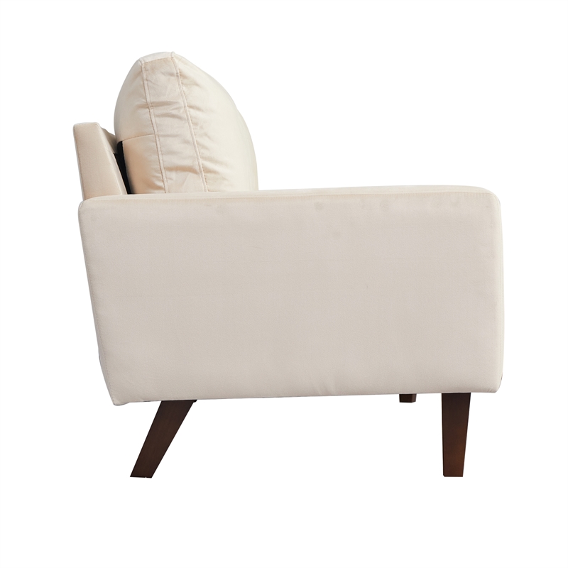 Pemberly Row Velvet Loveseat Modern Sofa with Wooden Legs-Beige